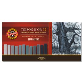 Prašné umělecké křídy hranaté KOH-I-NOOR TOISON D`OR 12ks - šedé odstíny